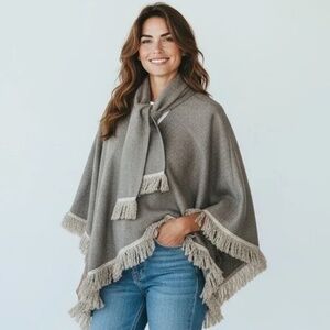 Wool Fringe Shawl  One Size